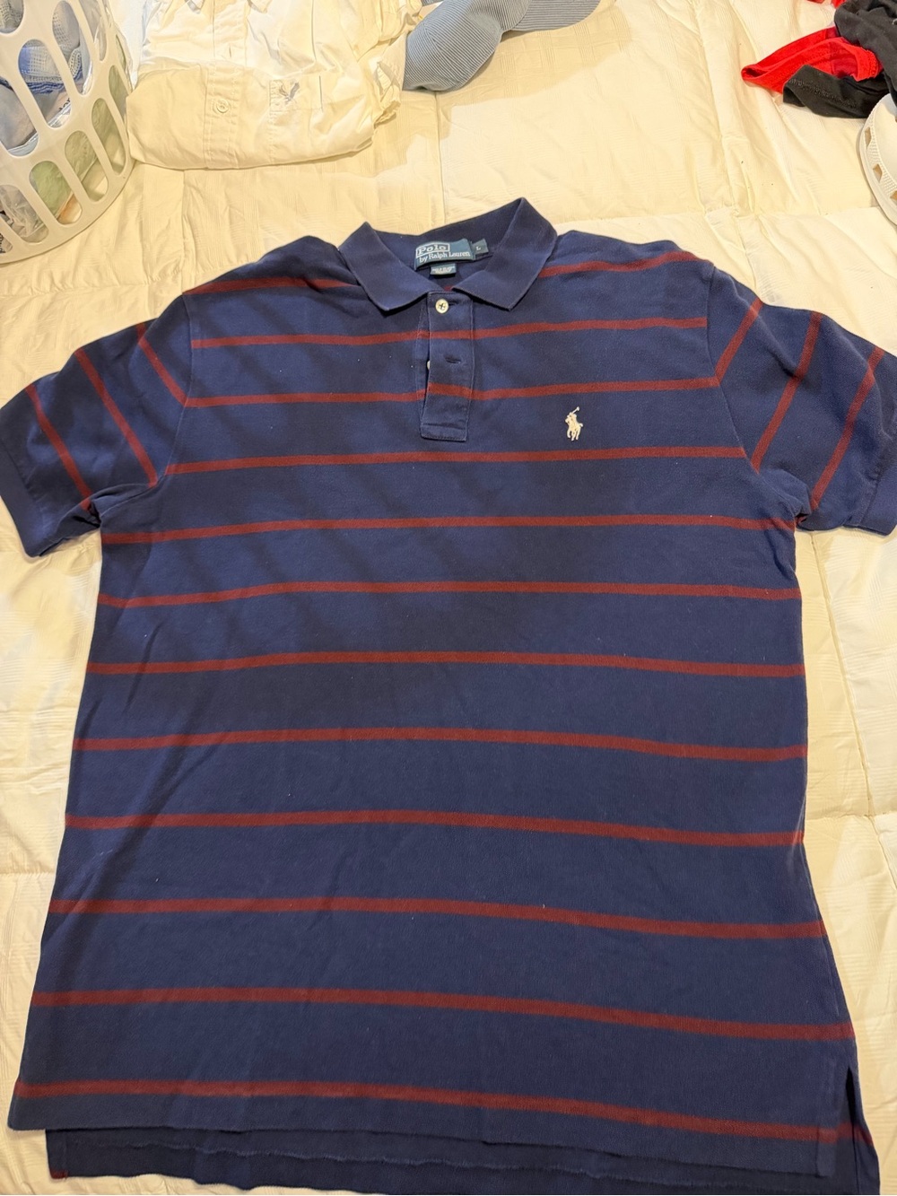 Polo by Ralph Lauren Navy and Red Striped Men’s Polo Shirt